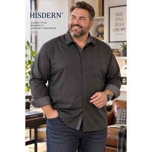 HISDERN Men's 6XL Black Dress Shirt 22.5 Neck NWT Contrast Cuff Big Tall